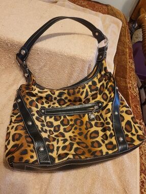 Kathy Van Zeland Leopard Print Shoulder Bag with Black Trim